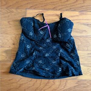 Lingerie corset top Black Camisole with Pink Ribbon